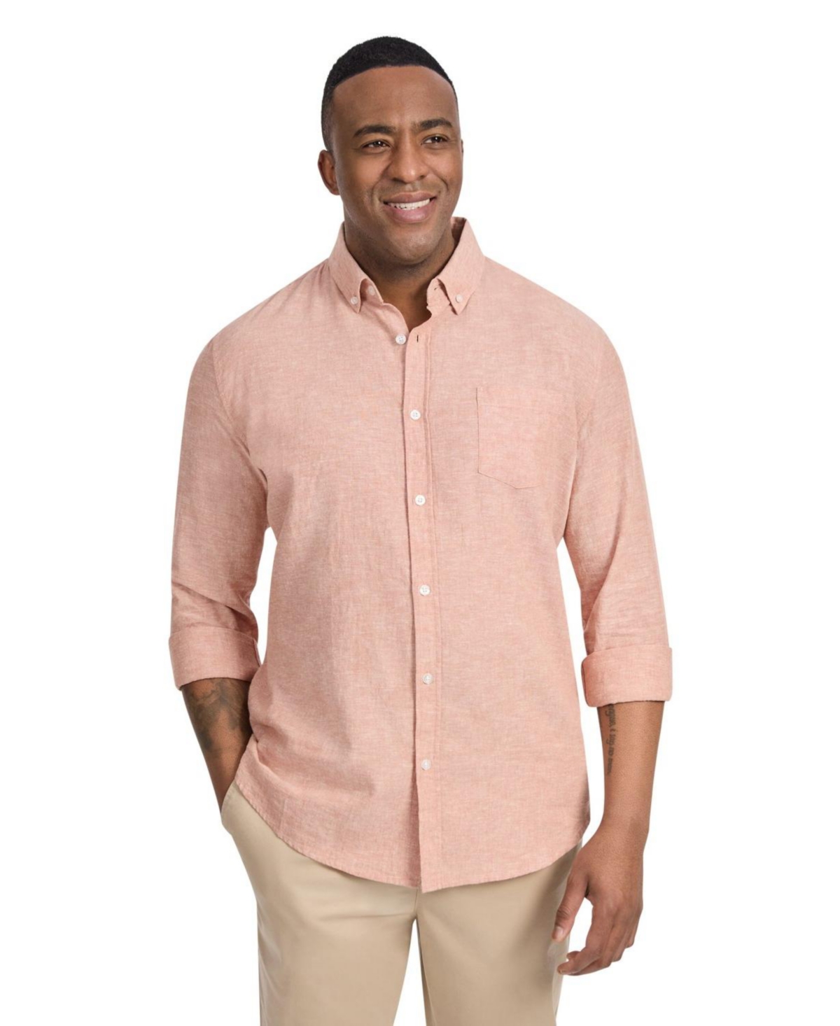Big & Tall Serge Melange Linen Shirt - Terracotta