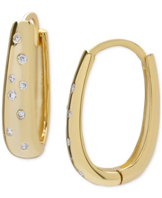 Macy's - Lab Grown White Sapphire Scatter Oval Hoop Earrings (1/6 ct. t.w.) in 14k Gold-Plated Sterling Silver