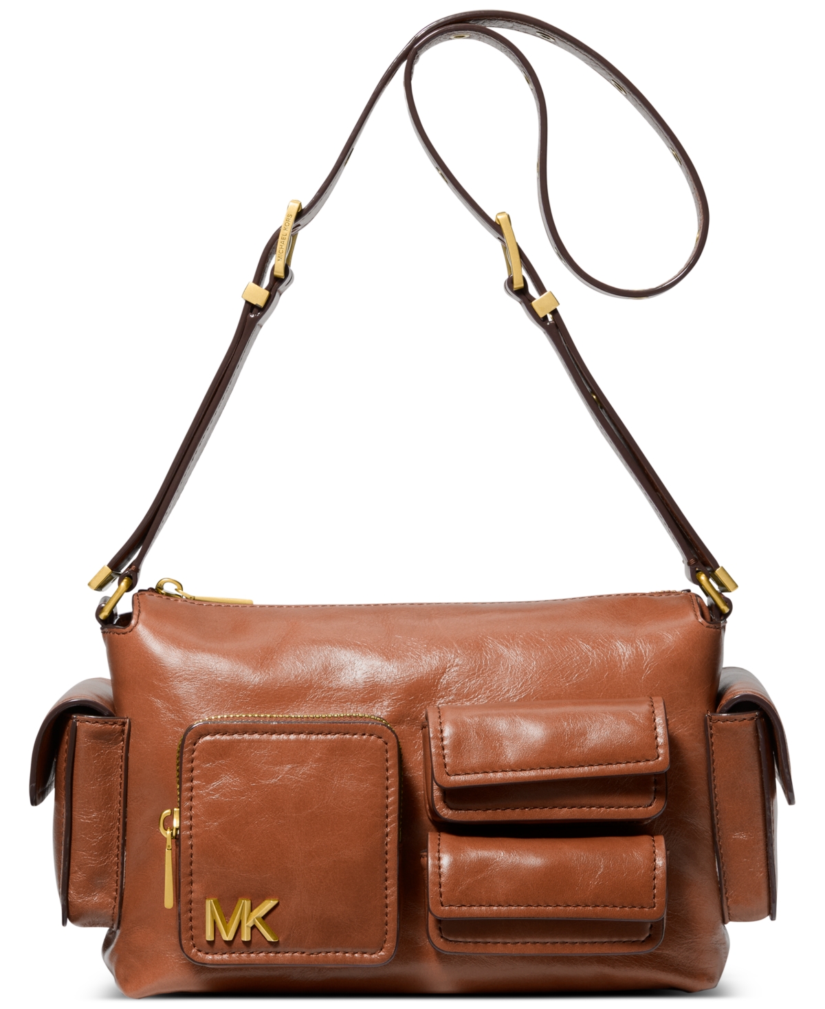 Michael Kors Michael  Dakota Medium Pocket Leather Shoulder Bag In Luggage
