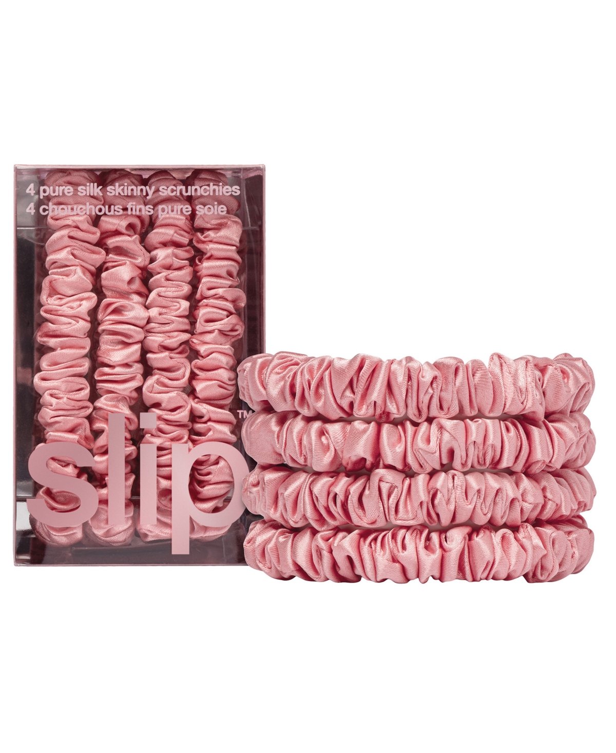 Slip 4-pc. Pure Silk Back-to-basics Skinny Scrunchies Set In Rose