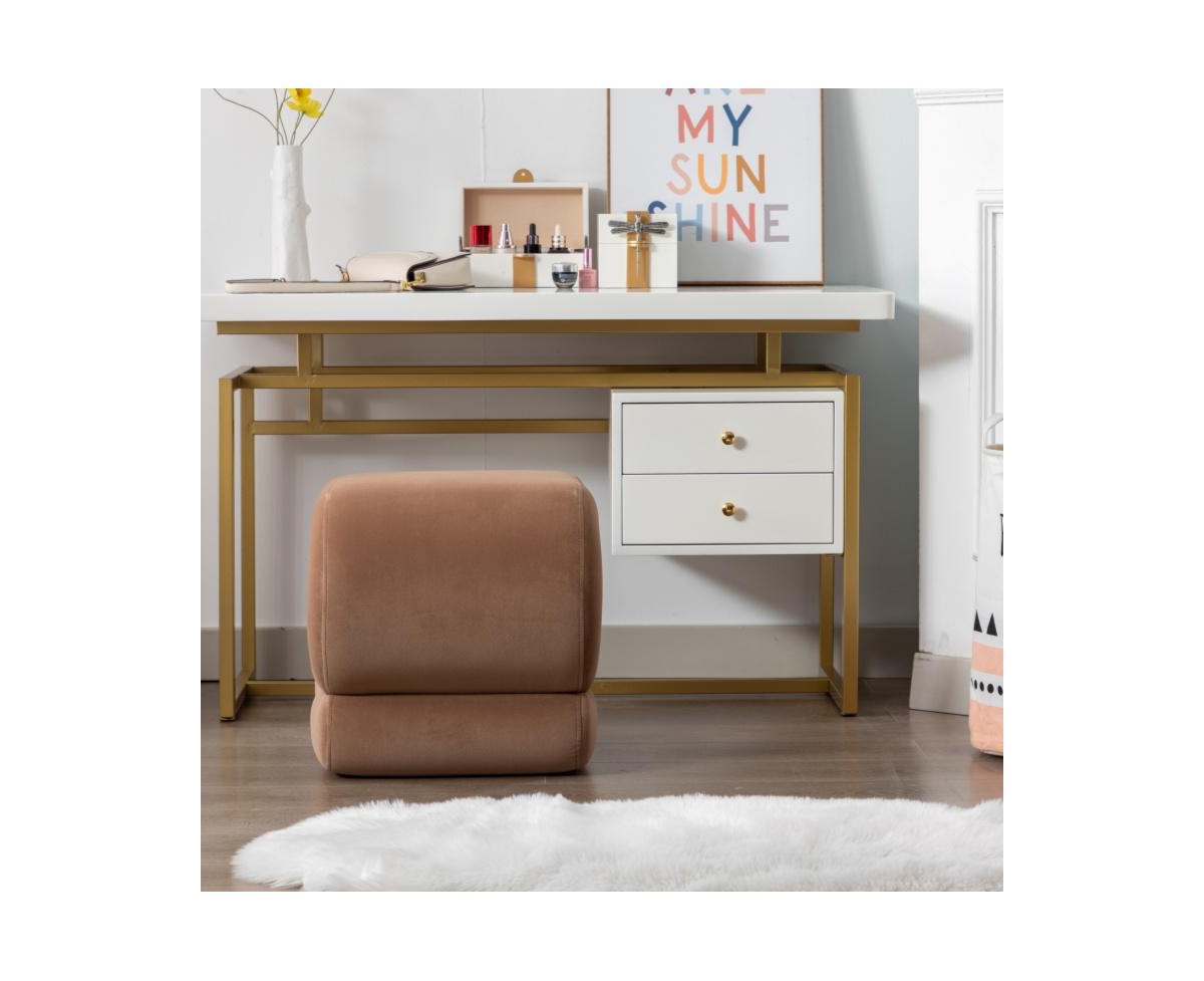 Chic S-Shape Velvet Footstool, Upholstered Makeup Stool, Modern Ottoman for Bedroom, Living Room, and Dressing Area-The Pop Home