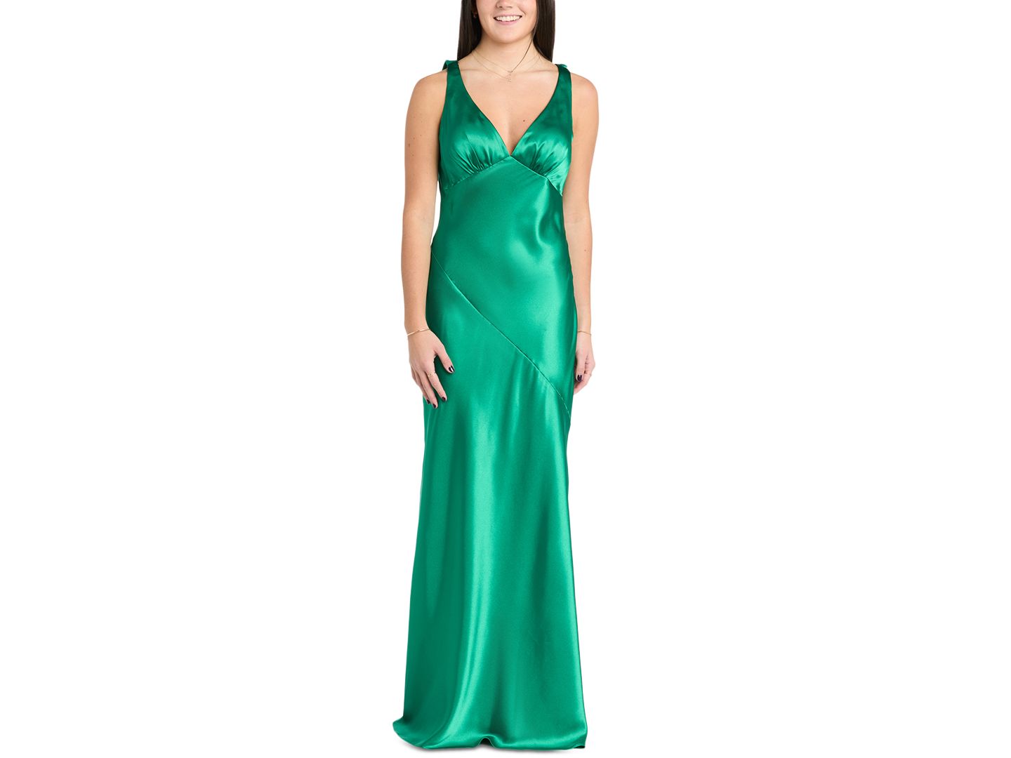 Женское платье Morgan & Company Juniors' Cowl-Back Charmeuse Gown, цвет: Изумрудный — фото 1