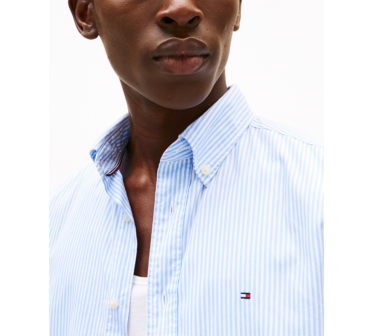 Tommy Hilfiger Men's Regular-fit Striped Poplin Shirt In Sweet Blue,optic White