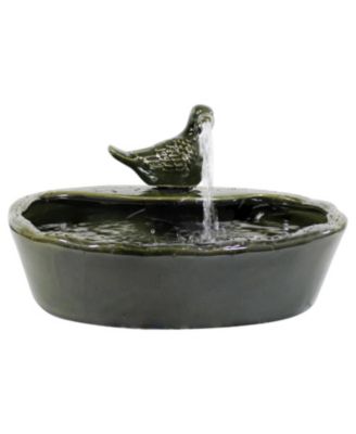 Outdoor Solar Powered Glazed Ceramic Dove Water Fountain with Submersible Pump and Filter - 7" - Green