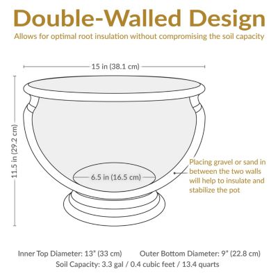 Indoor/Outdoor Patio, Garden, or Porch Weather-Resistant Double-Walled Elizabeth Ribbed Urn Flower Pot Planter - 15"