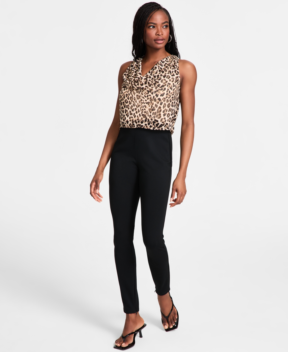 Bar Iii Women's Cheetah-print Sleeveless Cowlneck Top, Exclusively At Macy's In Clara Cheetah A
