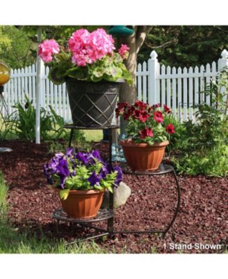 Indoor/Outdoor Steel Decorative Checker Top 3-Tiered Flower Plant Stand Display - Bronze - 2pk