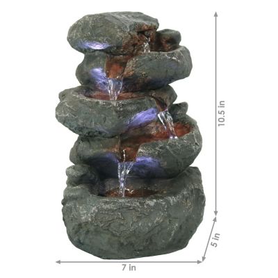 Indoor Home Decorative Relaxing Stacked Rocks Tabletop Water Fountain with LED Lights - 10"