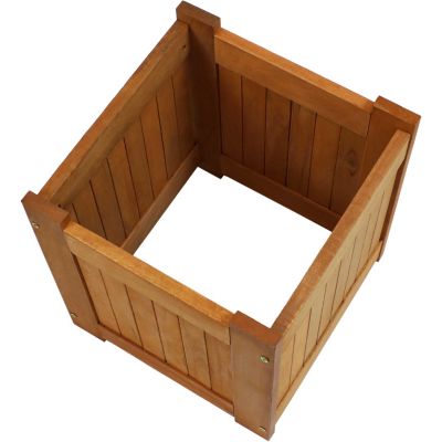 Meranti Wood 16-Inch Square Planter Box with Teak Oil Finish - Set of 2