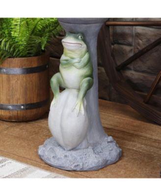Brooding Frog on a Stone 22-Inch H Polyresin Bird Bath