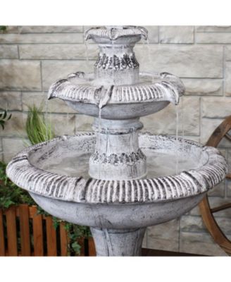45-Inch 3-Tier Mediterranean Outdoor Water Fountain - Glass Fiber Reinforced Concrete Construction - Gray