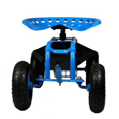 Rolling Gardening Cart with Adjustable 360-Degree Swivel Seat - Utility Tool Tray and Storage Basket - Blue