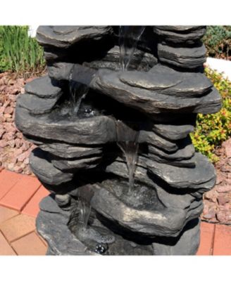 Rock Falls 39-Inch Polystone Outdoor Water Fountain with LED Lights