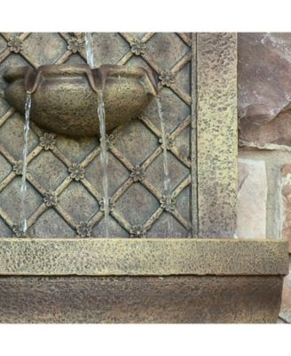 Rosette 31-Inch Polystone Outdoor Solar Wall Fountain - Florentine Stone Finish