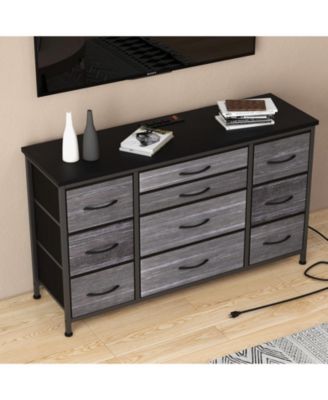 Dresser for Bedroom 55''TV Stand with Power Outlet & LED Wide Dresser with 10 Large Drawers