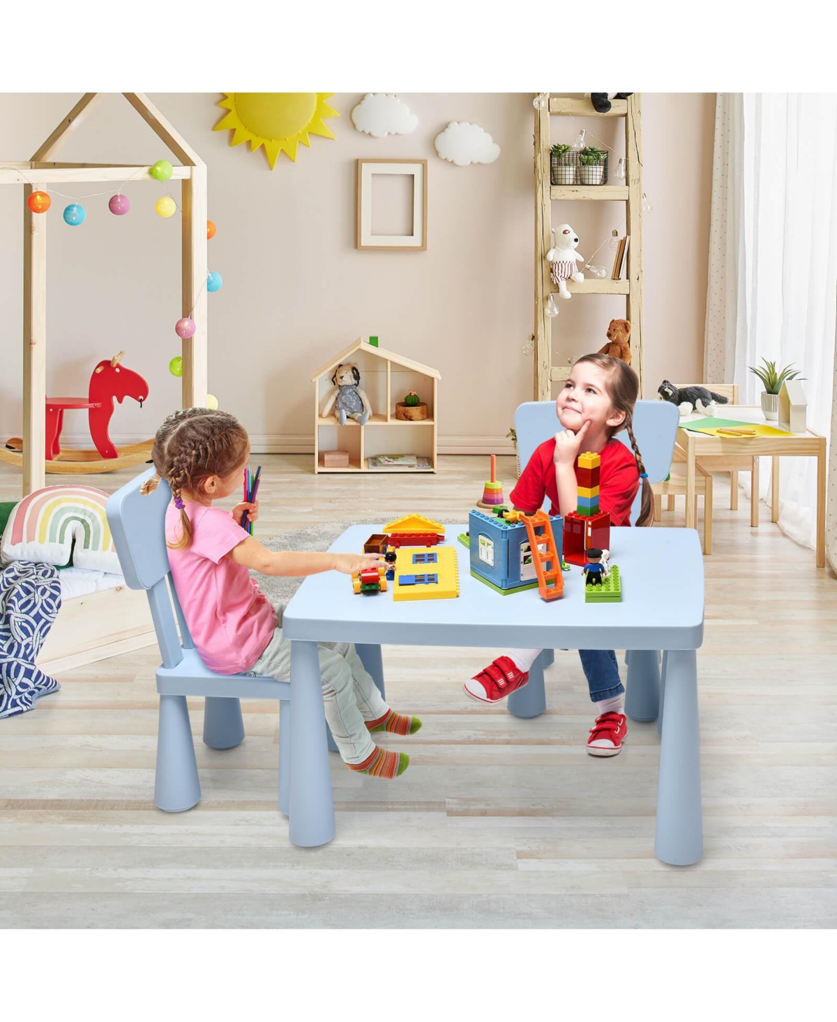 Gouun Kids 3 Pieces Multi Activity Play Dining Study Table and Chair Set