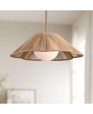 Mylinh 22 1/4" Modern Boho Cottage Pendant Ceiling Light Fixture Dining Room Over Table Kitchen Island Foyer Hanging Brass Finish Natural Rope Metal Hallway Entryway Living Room Indoor