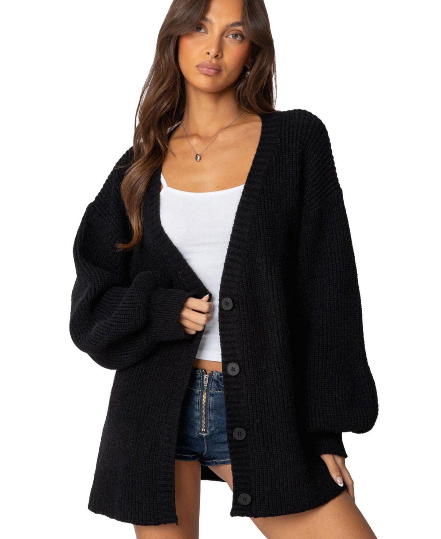 Женский кардиган Edikted Mathilde Oversized V Neck, цвет: Чёрный — фото 1