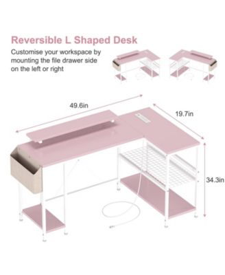 L Shaped Computer Desk with Power Outlets & LED Light, 49.6" Reversible Corner Computer Desk