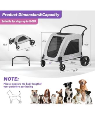 XL Extra Large Dog Stroller - Adjustable Handles,Lightweight Folding Pet Stroller,All-Terrain 4 Wheel for 2 Medium Dogs,Dual Entry Safety Dog Stroller,Capacity 160 lbs,Gray