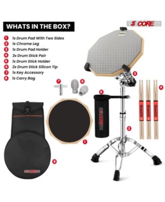 Drum Throne Adjustable Guitar Stool Padded Seat + Drum Practice Pad Snare Drumming Stand