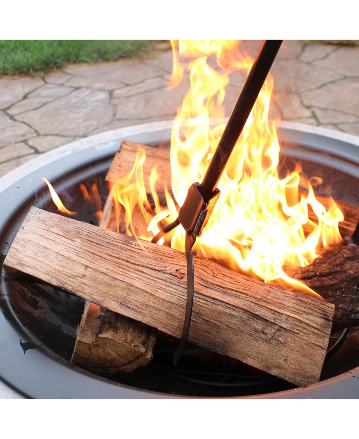 Indoor/Outdoor Fireplace or Fire Pit Heavy-Duty Steel Spring Lever Firewood Log Grabber Tool - 36" - Black