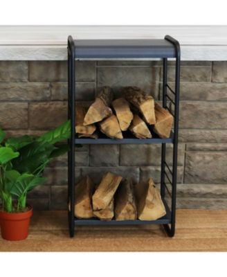 Indoor/Outdoor Iron and Steel Modern Rounded Edge Fire Pit or Fireplace Firewood Log Rack Storage -36" - Black