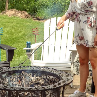 Outdoor Steel Log Poker with Wooden Handle - 32"