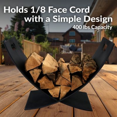 Small Powder-Coated Steel Outdoor Firewood Log Rack - 30" - Black