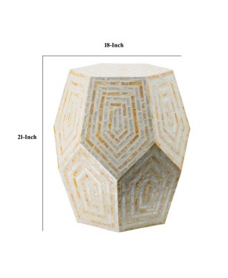 Capiz Accent Stool Table with Hexagonal Drum and Angled Look Stylish and Unique Decor for Living Room or Bedroom
