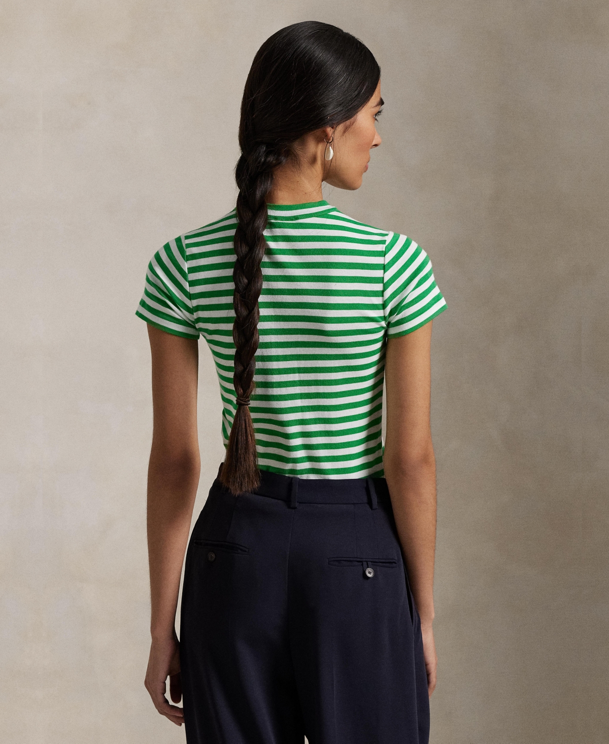 Shop Polo Ralph Lauren Women's Striped Ribbed Cotton Crewneck Tee In Preppy Green,white