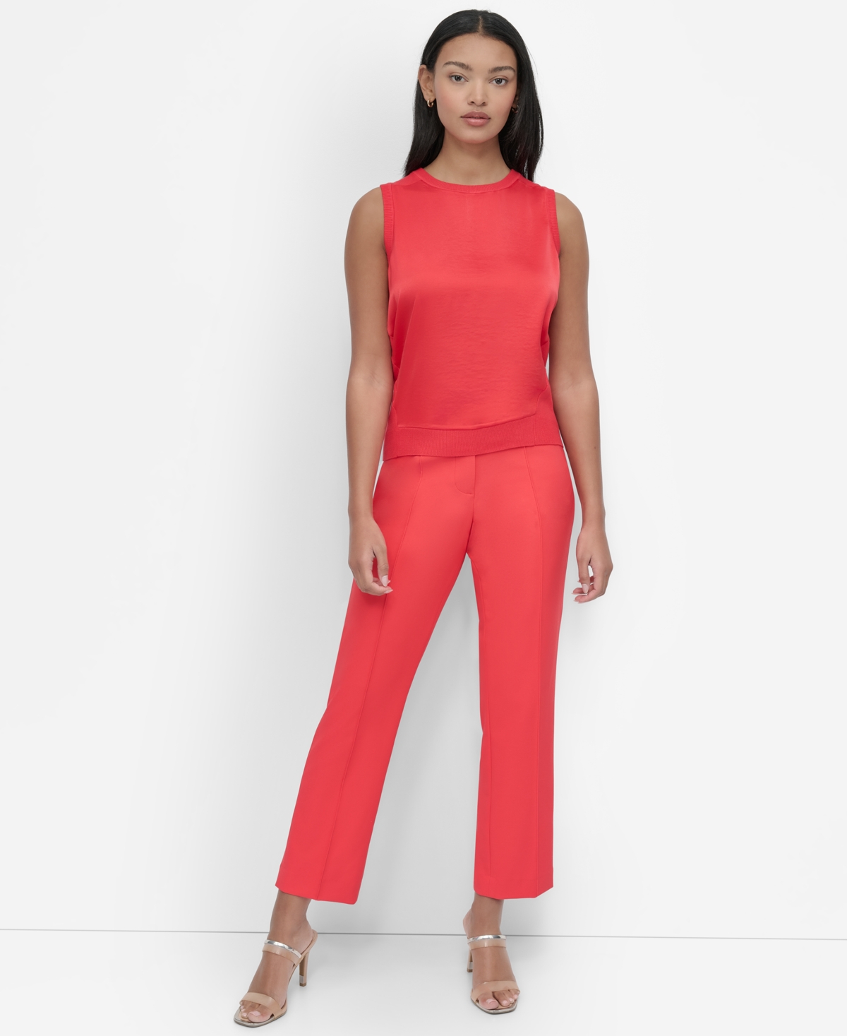 Dkny Women's Mixed-media Ribbed Sweater Vest In Watermelon Crush
