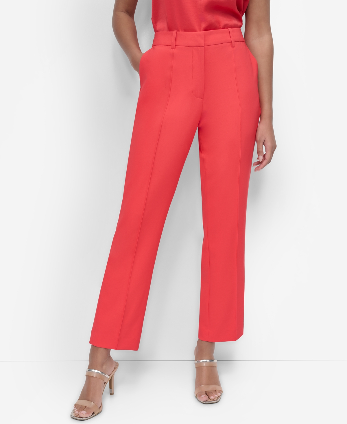 Dkny Women's Piped Straight-leg Mid-rise Pants In Watermelon Sugar