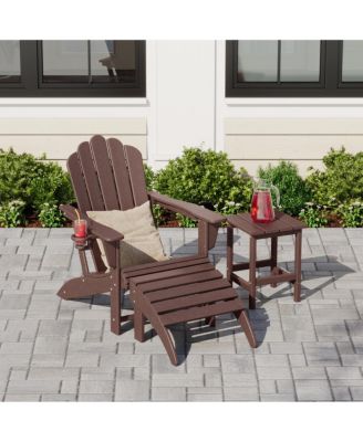 3-Piece Adirondack Chair with Cup Holder and Folding Ottoman and Table Set