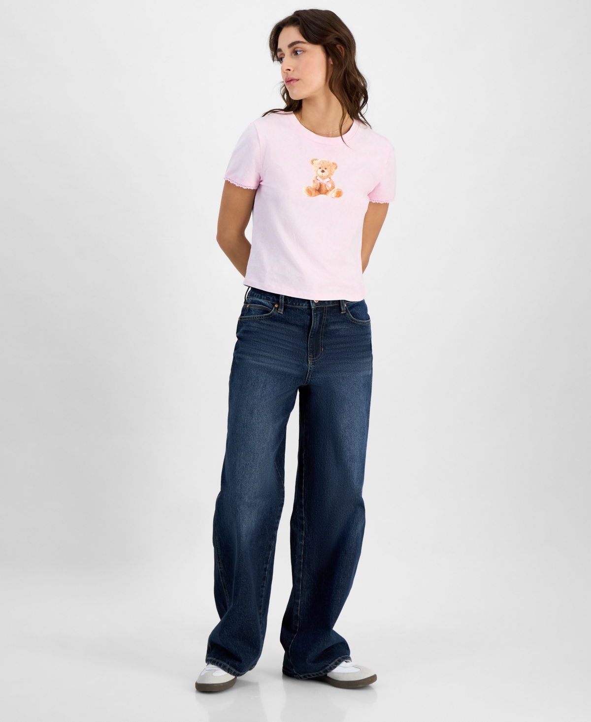Juniors' High Rise Baggy Wide-Leg Curvy Jeans - Gauntlet