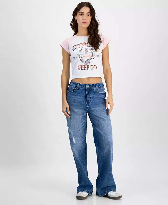 Juniors' High Rise Baggy Wide-Leg Curvy Jeans - thumbnail 5