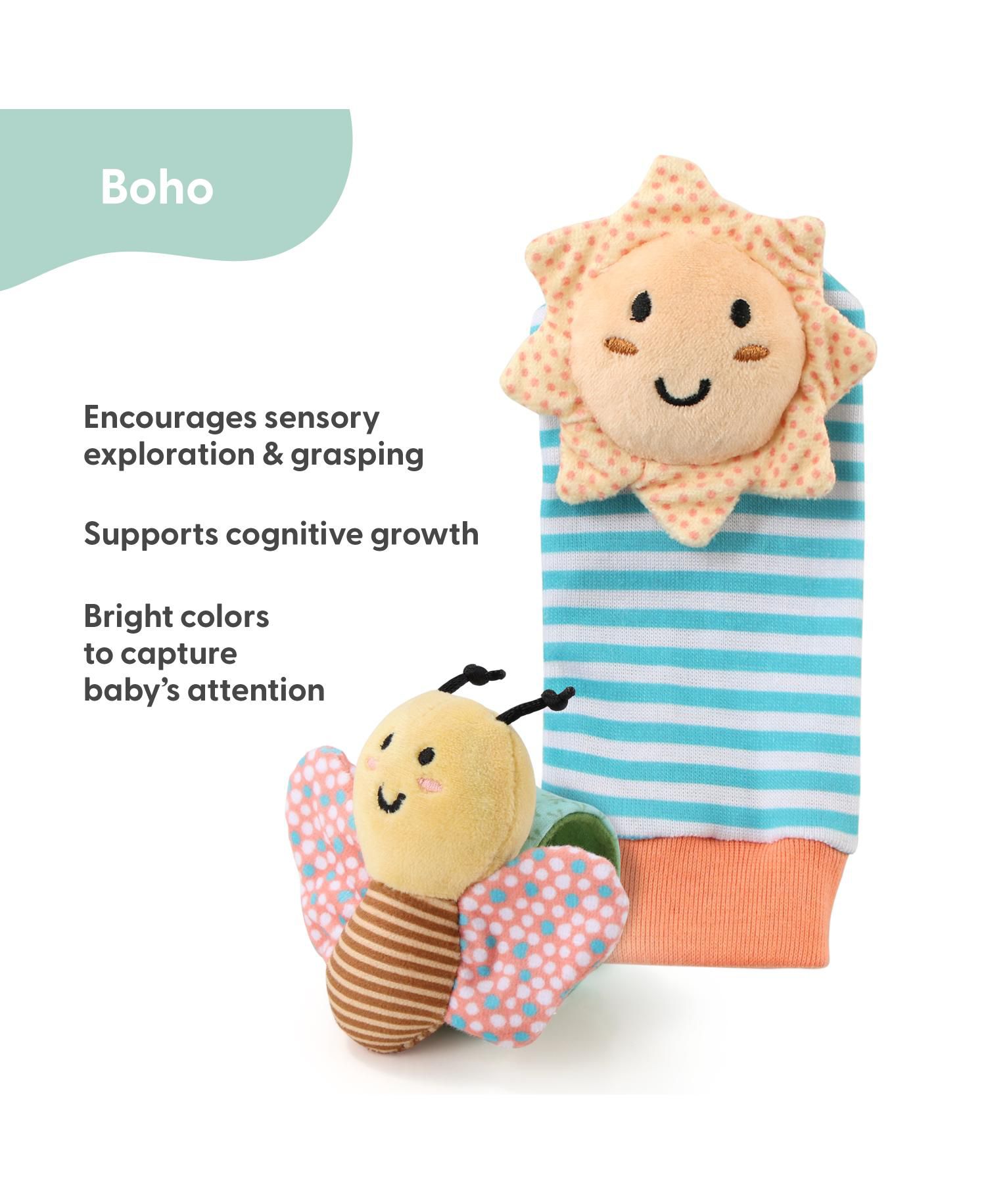 Boho Baby Rattle Socks and Wrist Rattle Set, 5 Piece