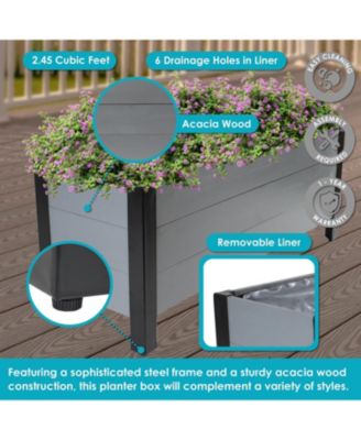 Acacia Wood Raised Garden Bed with Removable Planter Bag - 14.75" H