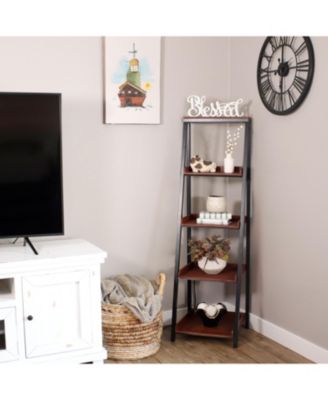 Indoor 4-Shelf Acacia Wood Ladder Bookshelf - 59.75" H