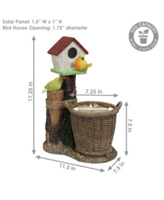 Polyresin Bird House Planter Statue with Solar LED Lighted Birds - 17.25"