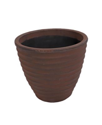 Indoor/Outdoor Round Ribbed Polyresin Planter Pot with Double Wall ...