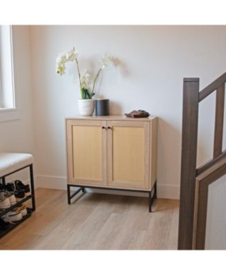 2-Door MDF Accent Cabinet with Built-In Shelf and Rattan Doors - 31.5" W x 15" D x 33" H