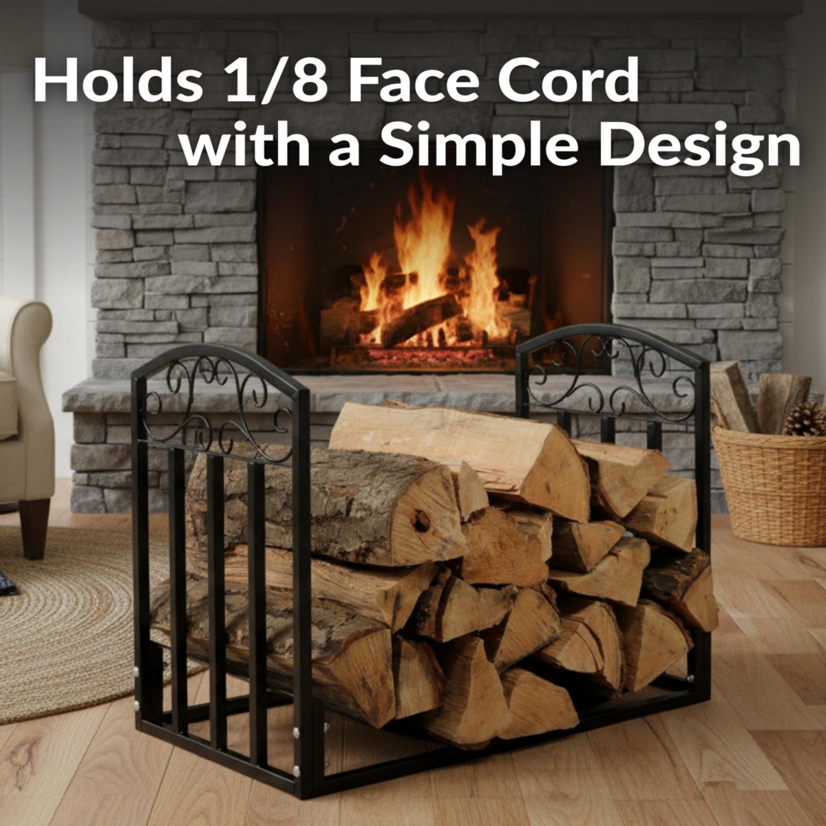 Indoor/Outdoor Heavy-Duty Powder-Coated Steel Fire Pit or Fireplace Firewood Log Rack Holder - 2' - Black