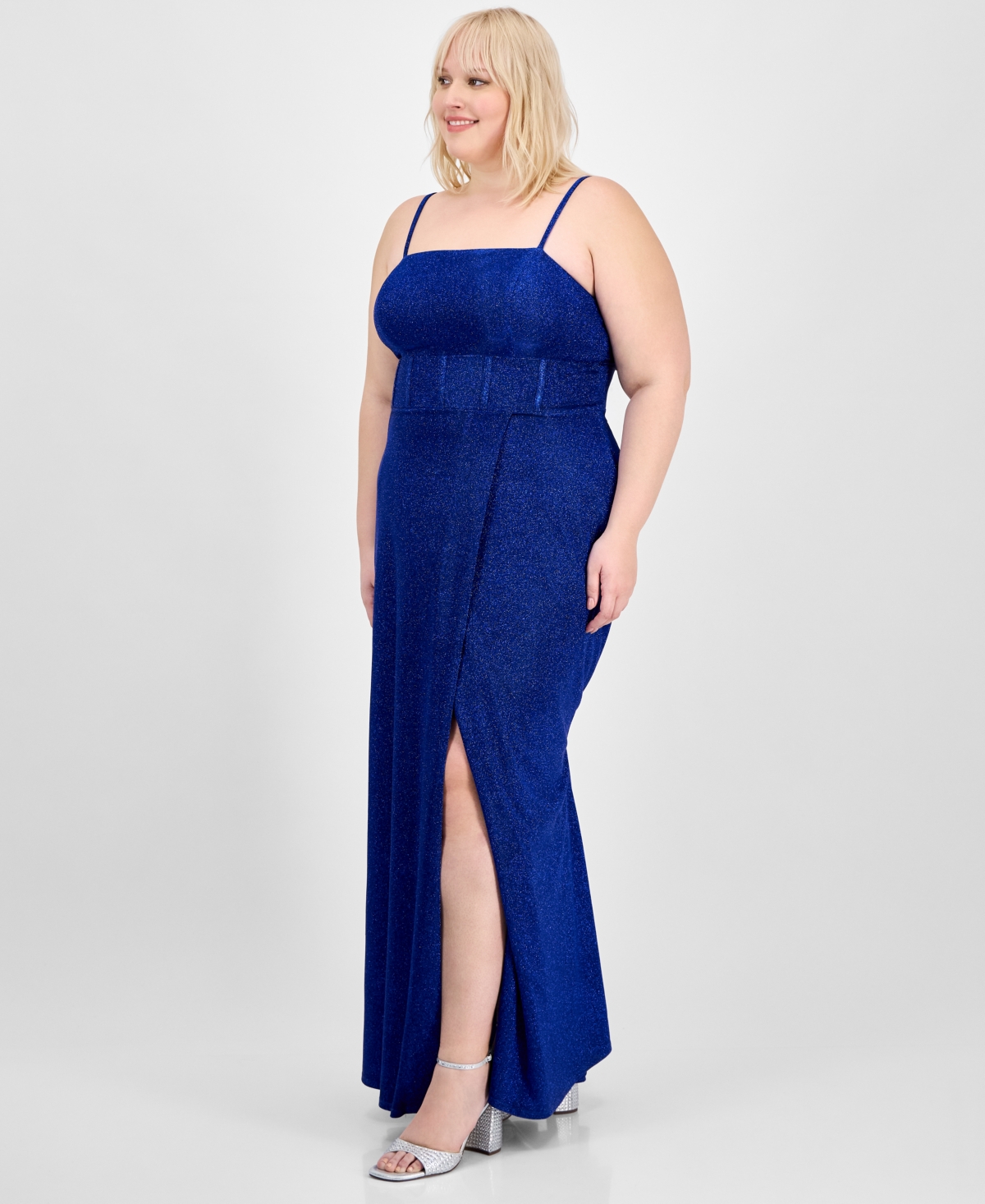 Shop City Studios Trendy Plus Size Glitter Sleeveless Gown In Bright Roy