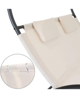 Outdoor Double Chaise Lounge with Canopy Shade and Headrest Pillows, Beige