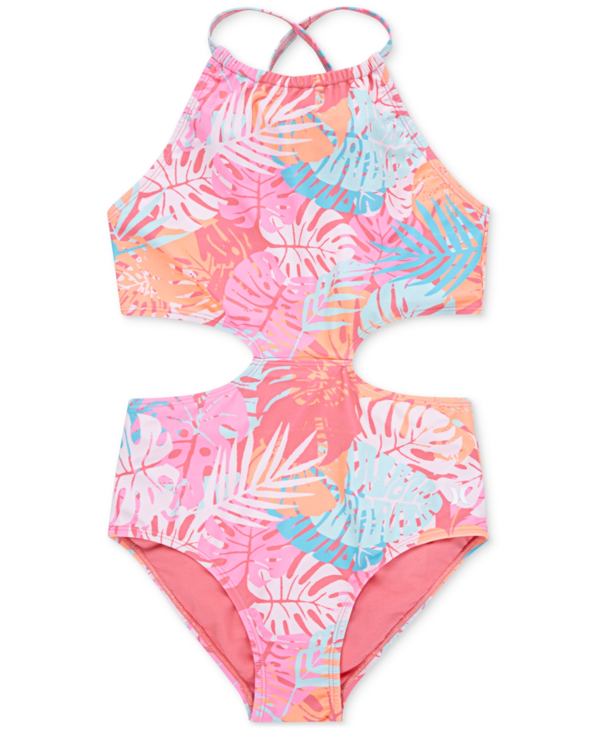 Shop Hurley Big Girls Halter Monokini Swimsuit In Sunset Coral,multi