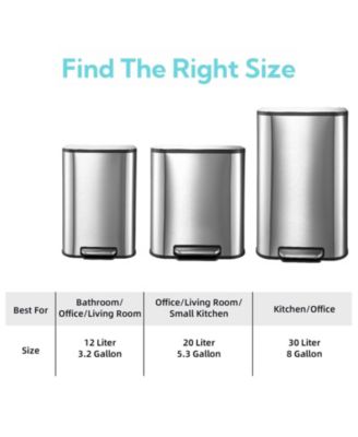 Stainless Steel Garbage Can with Lid, Step-On Pedal and Inner Bucket, Rectangular Trash Can for Kitchen
