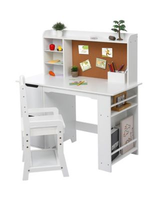 Wooden Study Desk and Chair Set for Kids,White Learning Table