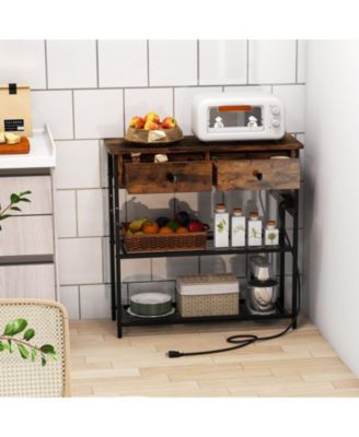 Narrow Console Table with 2 Drawers and 2 Metal Mesh Shelves