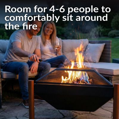 Outdoor Camping or Backyard Steel Triangle Fire Pit with Wood Grate, Log Poker, and Spark Screen - 31" - Copper Finish